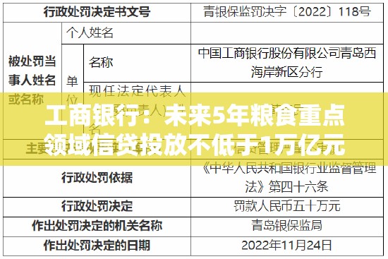 工商银行：未来5年粮食重点领域信贷投放不低于1万亿元