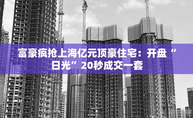 富豪疯抢上海亿元顶豪住宅：开盘“日光”20秒成交一套