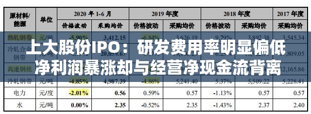 上大股份IPO：研发费用率明显偏低 净利润暴涨却与经营净现金流背离