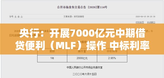 央行：开展7000亿元中期借贷便利（MLF）操作 中标利率2.00%