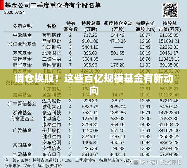 调仓换股！这些百亿规模基金有新动向