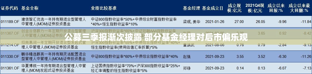 公募三季报渐次披露 部分基金经理对后市偏乐观