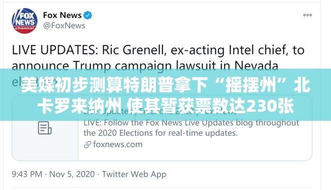 美媒初步测算特朗普拿下“摇摆州”北卡罗来纳州 使其暂获票数达230张