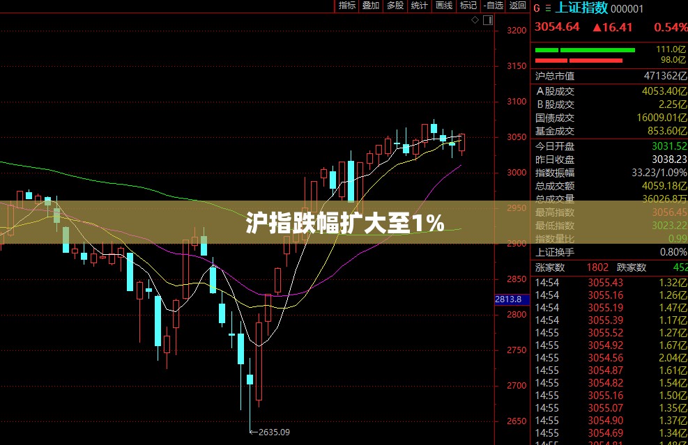 沪指跌幅扩大至1%