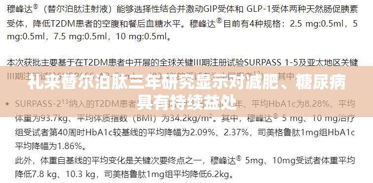 礼来替尔泊肽三年研究显示对减肥、糖尿病具有持续益处