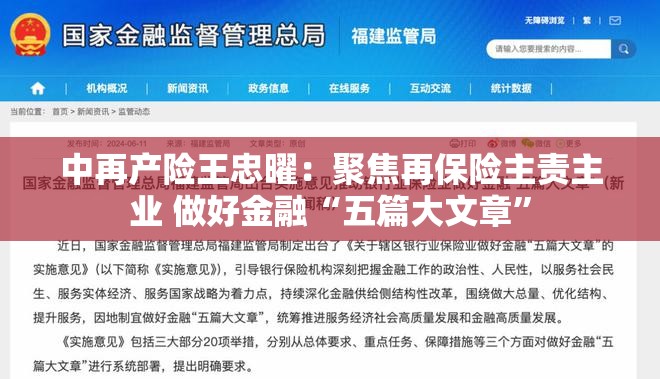 中再产险王忠曜：聚焦再保险主责主业 做好金融“五篇大文章”