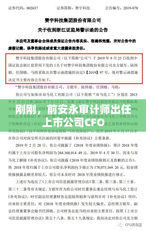 刚刚，前安永审计师出任上市公司CFO