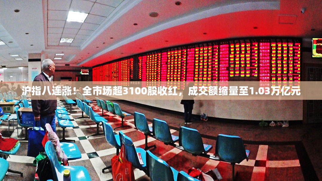 沪指八连涨！全市场超3100股收红，成交额缩量至1.03万亿元