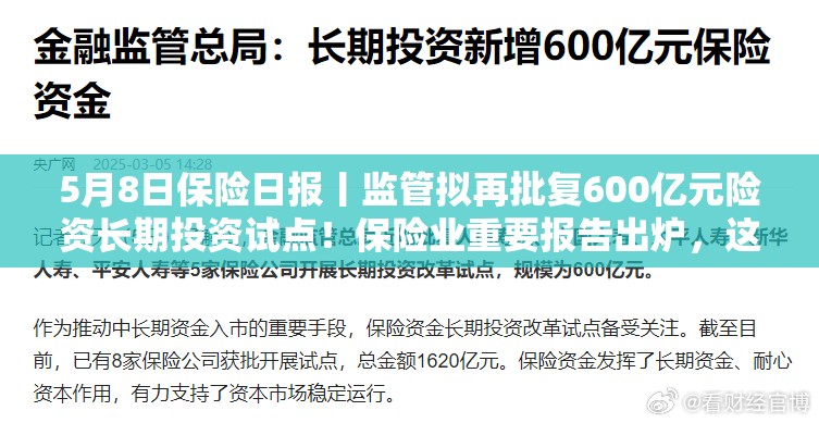 5月8日保险日报丨监管拟再批复600亿元险资长期投资试点！保险业重要报告出炉，这4家公司不达标！