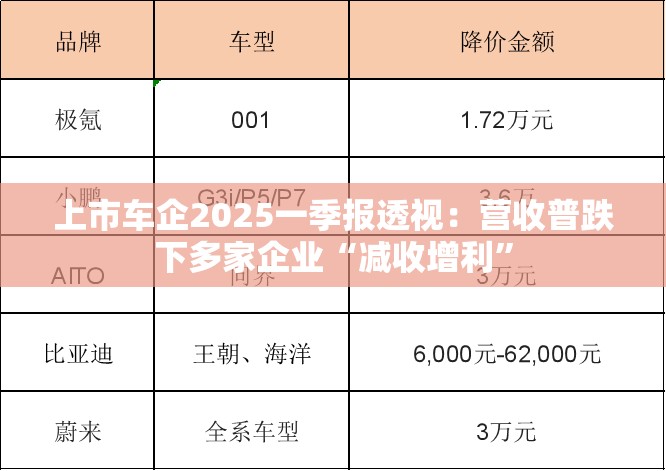上市车企2025一季报透视：营收普跌下多家企业“减收增利”