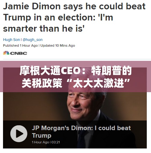 摩根大通CEO：特朗普的关税政策“太大太激进”