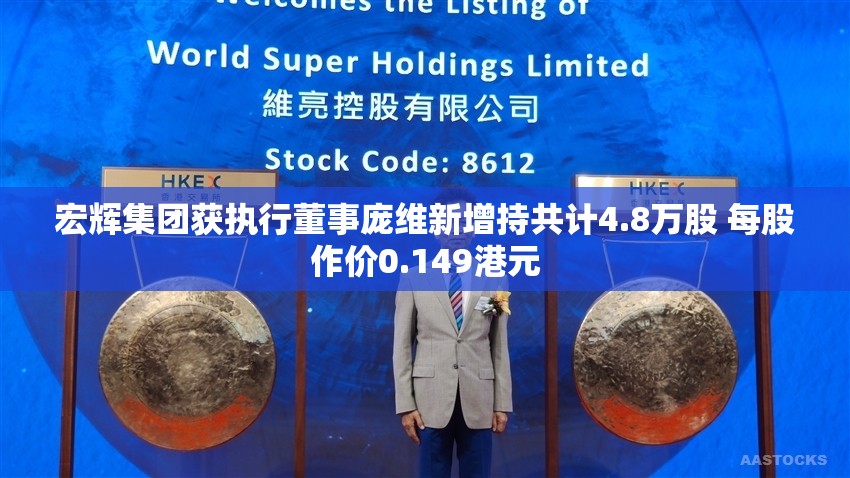 宏辉集团获执行董事庞维新增持共计4.8万股 每股作价0.149港元