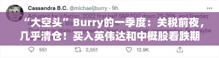 “大空头”Burry的一季度：关税前夜，几乎清仓！买入英伟达和中概股看跌期权