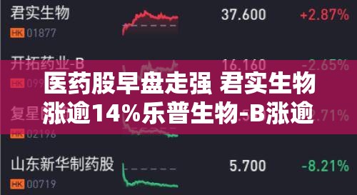 医药股早盘走强 君实生物涨逾14%乐普生物-B涨逾8%