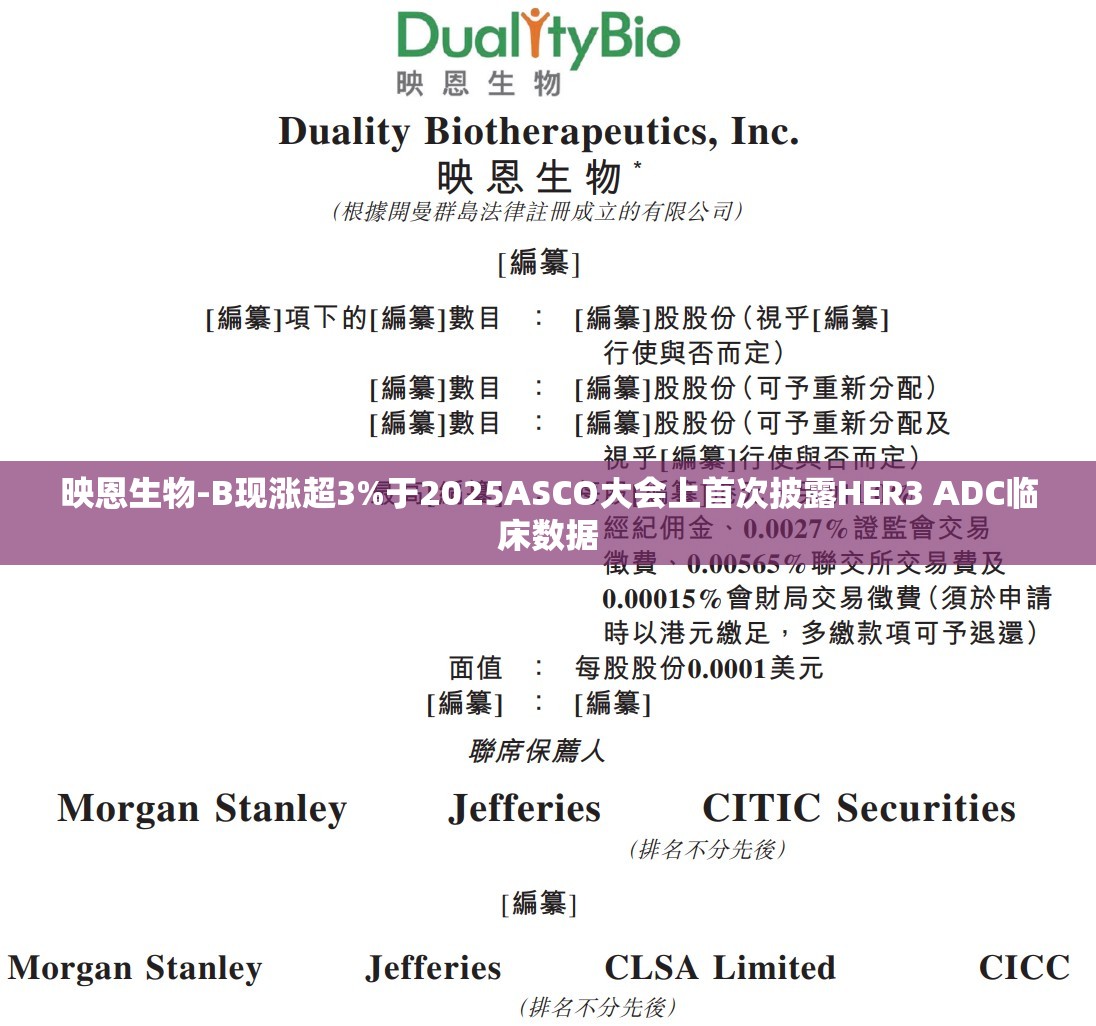 映恩生物-B现涨超3%于2025ASCO大会上首次披露HER3 ADC临床数据