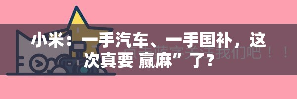小米：一手汽车、一手国补，这次真要 赢麻”了？