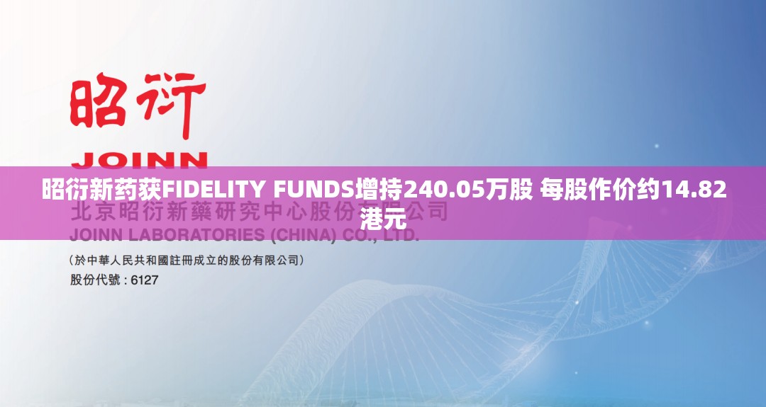 昭衍新药获FIDELITY FUNDS增持240.05万股 每股作价约14.82港元